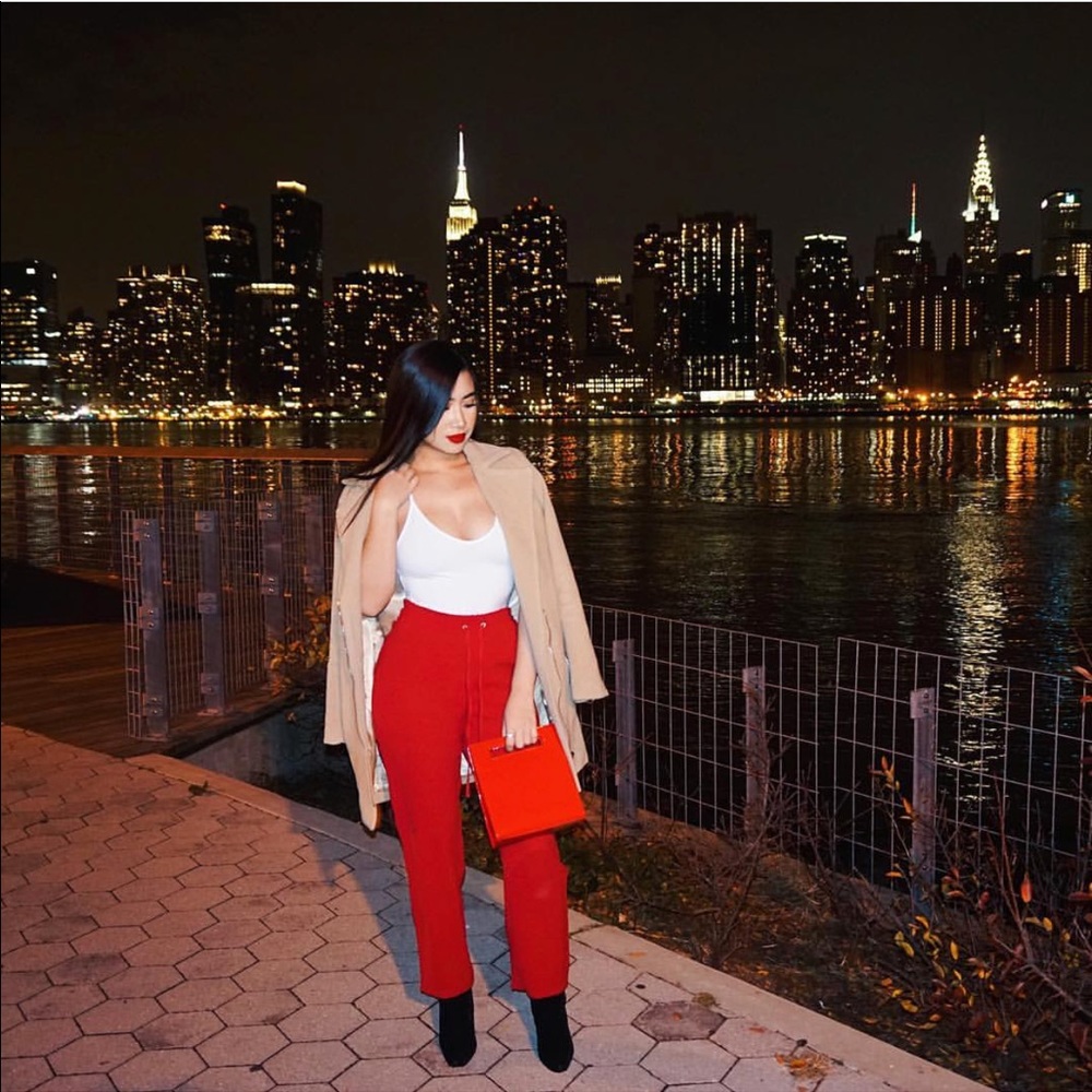 Red drawstring trouser pants